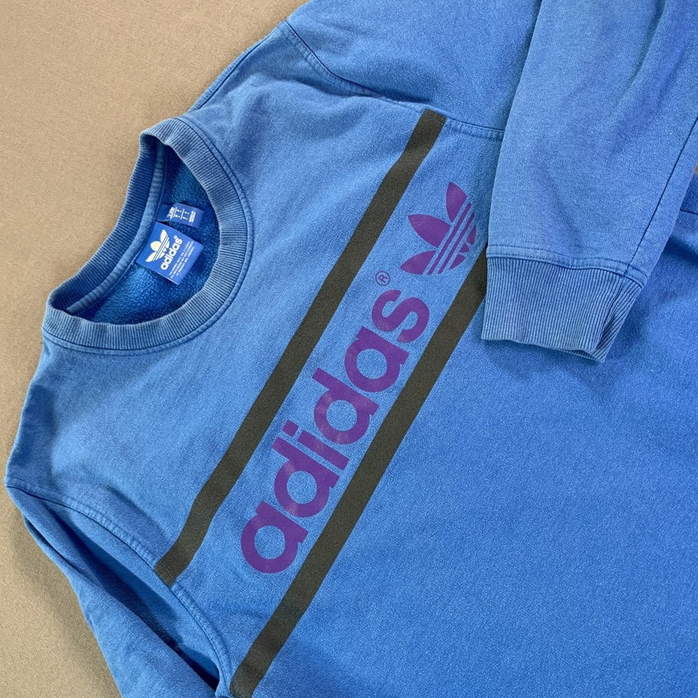 Vintage Adidas Originals Sweatshirt Men LG Blue Trefoil Crewneck Fleece Graphic